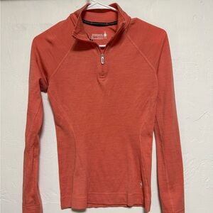 Smartwool Women’s Classic Thermal Coral-Orange 1/4 Zip Merino Pullover Base